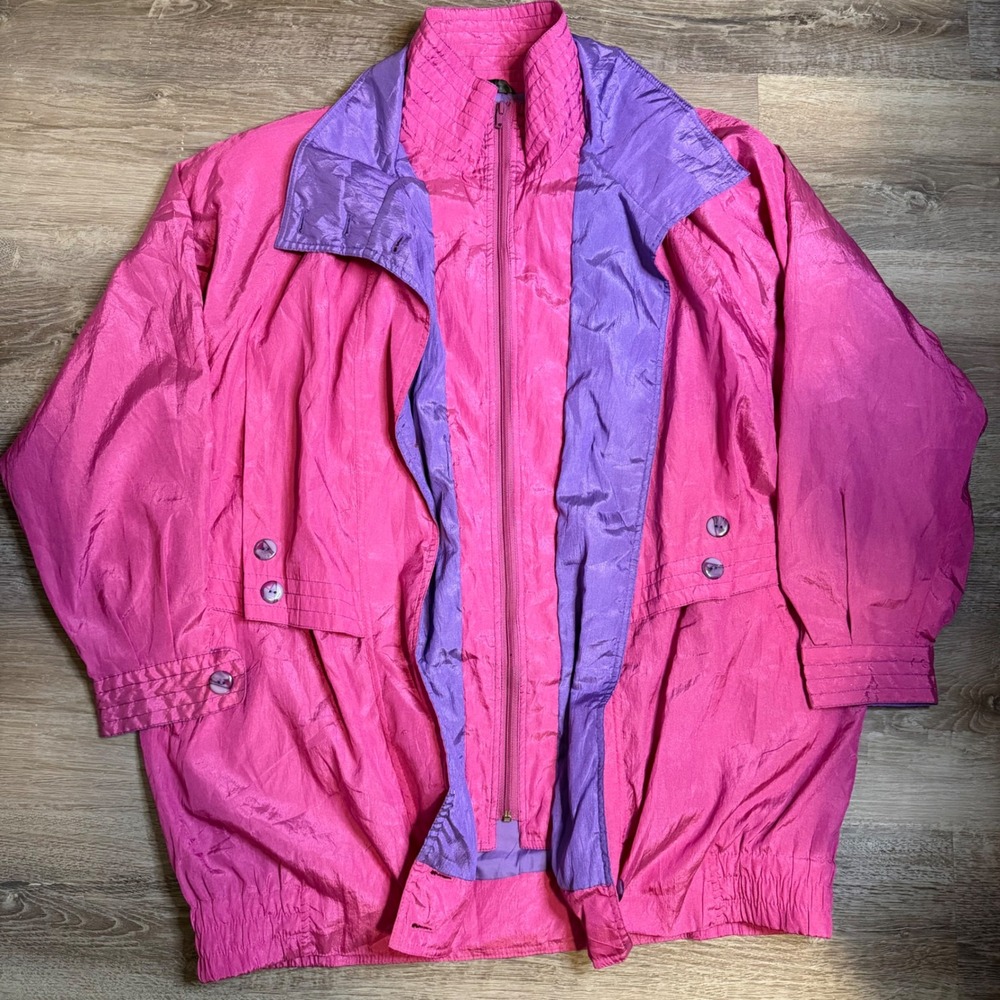 Cyclone Vintage 80s 90s Windbreaker Jacket Hot Pink Purple Neon XL